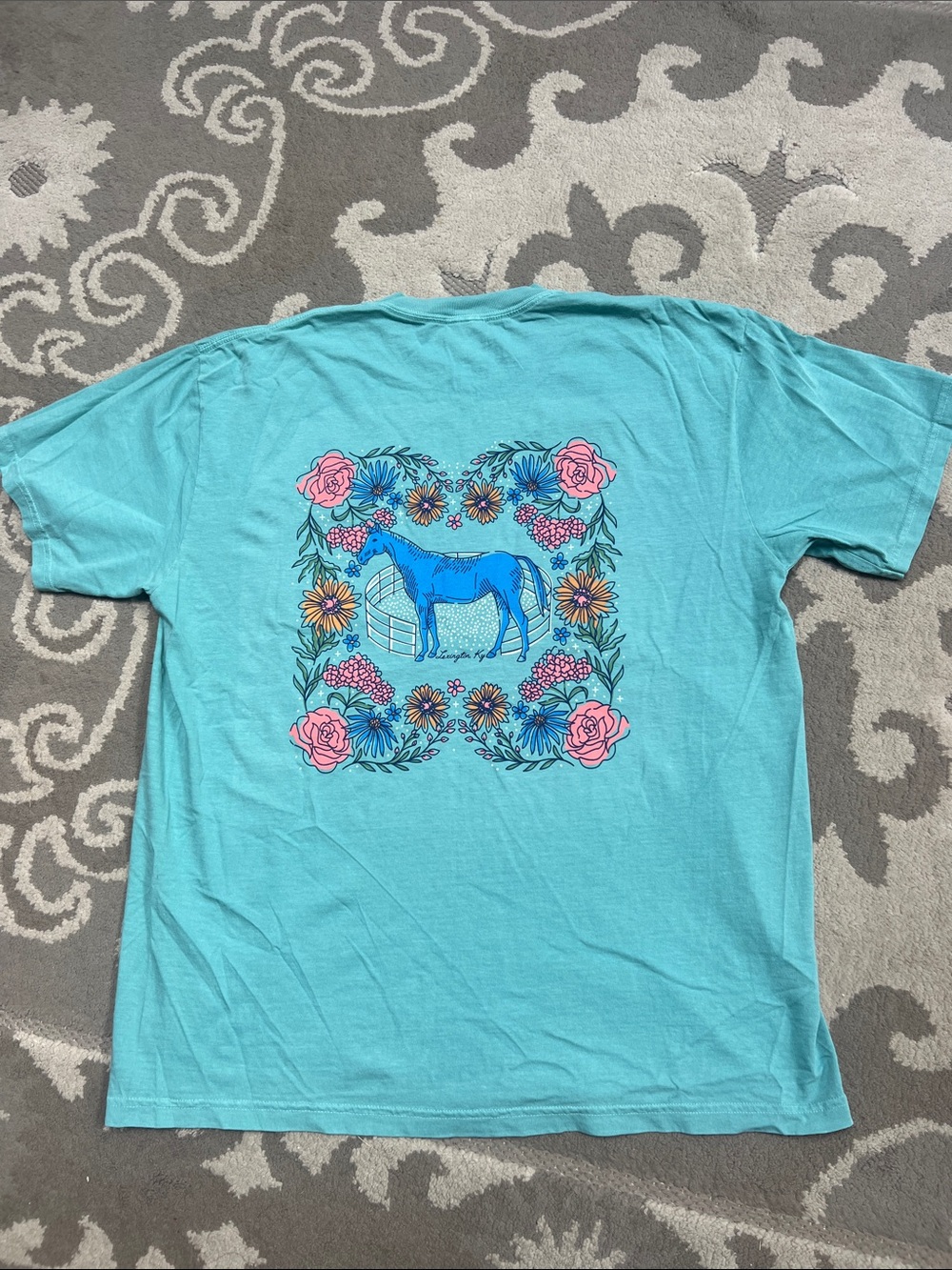 VisitLex Lexington Kentucky Turquoise Floral Horse Graphic Tee XL